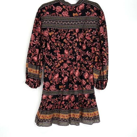 Alice + Olivia Multicolored Floral Mandarin Long Sleeve V-neck Mini Dress Size 6 - Picture 5 of 11